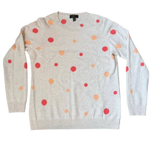 Charter Club Cashmere Sweater Size Medium Quiet Luxury Polka Dot 100% Beige Pink - Picture 1 of 5